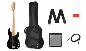 Squier Affinity Series™ Precision Bass PJ Pack, Maple Fingerboard, Black, Gig Bag, Rumble 15 - 240V AU